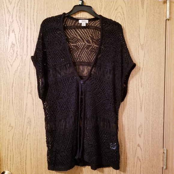 Route 66 Sweaters - Black Crochet Cardigan size XL